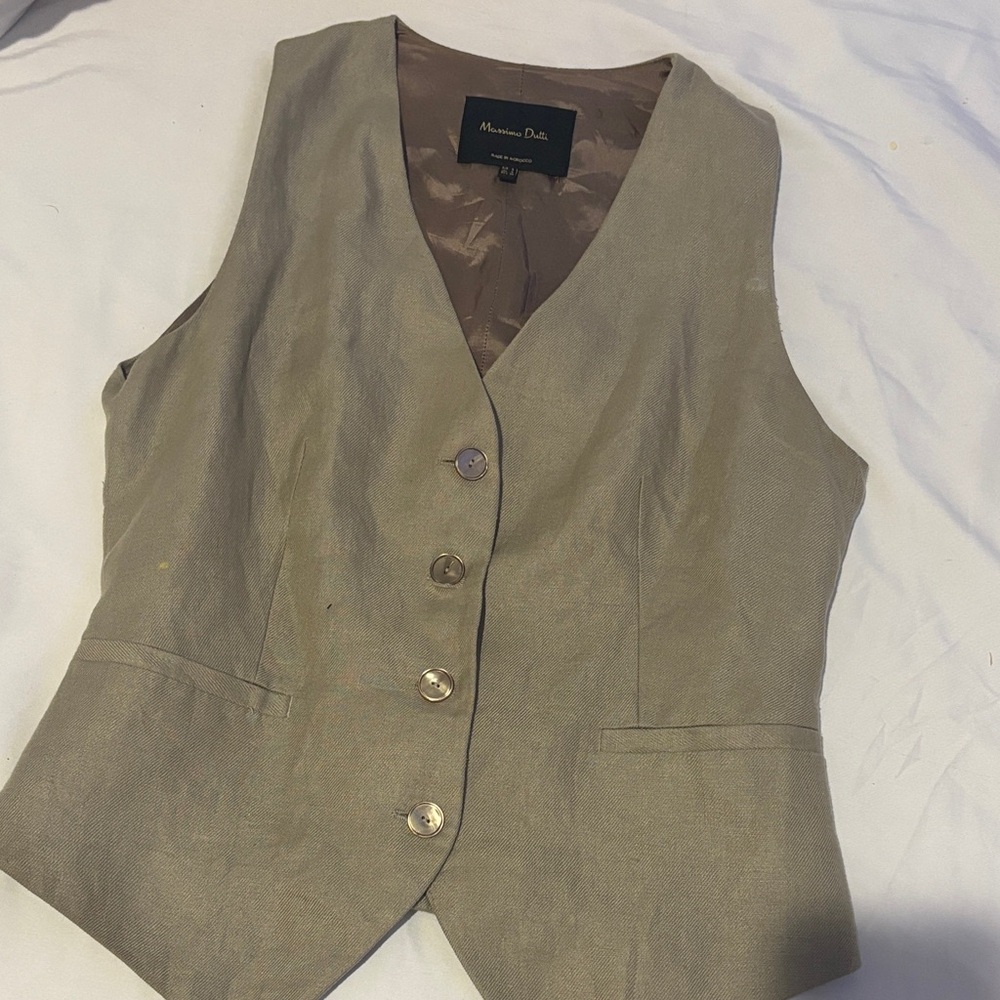 Massimo Dutti Beige Button-Up Vest